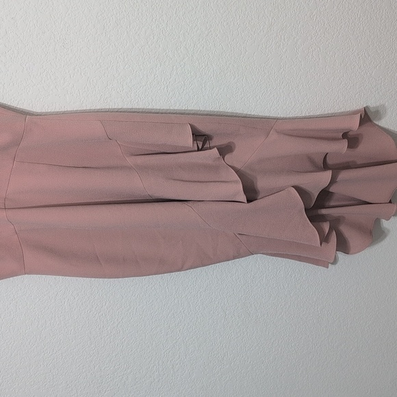 Dress The Population Midi Dress Blush Pink Wendy Sleeveless Plunging Ruffle Hem - Picture 6 of 14